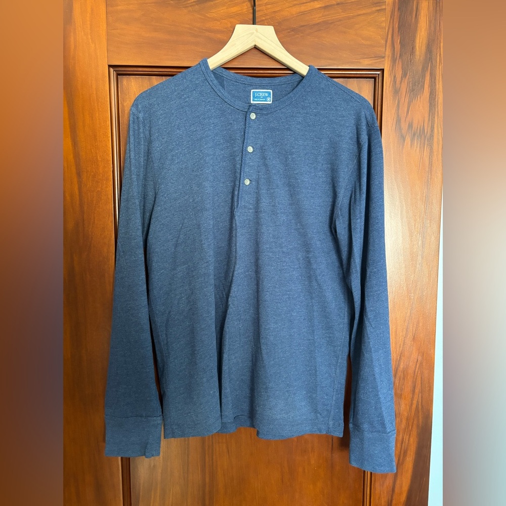 J. Crew Chambray Blue Long Sleeve Henley (Medium)